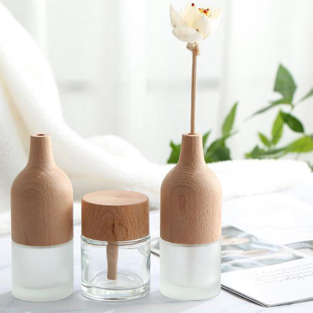 30ml 50ml Conical Small Mouth Glass Aromatherapy Bottle with Wooden Lid