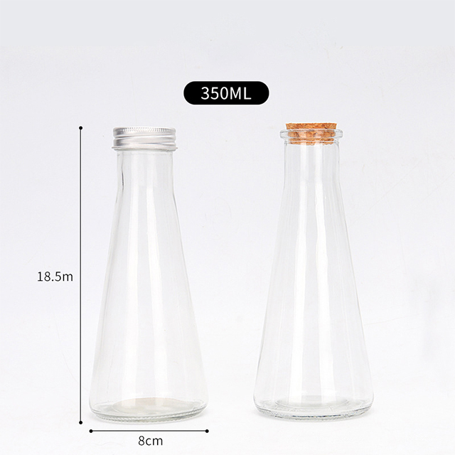 350ml Conical Glass Cold Drink Milk Bottle with Cork Aluminum Lid