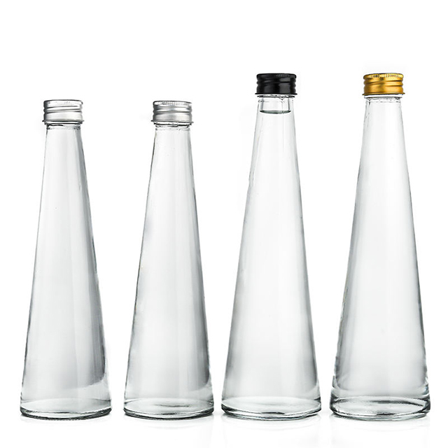 250ML 330ML Clear Taper Glass Fruit Ice Water Bottles with Aluminum Lid