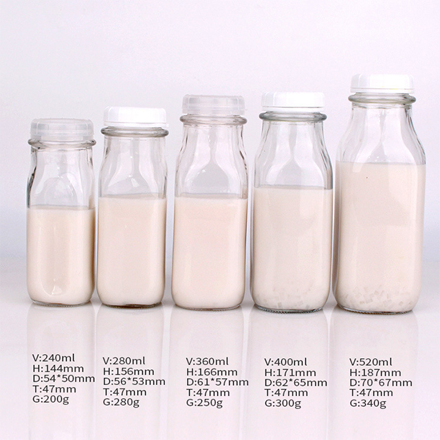 240ml 550ml 1000ml Press Mouth Anti Theft Glass Milk Bottle with Plastic Lid